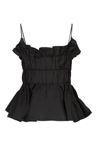 BLACK LINEN GATHERED STRAP TOP marques alemida