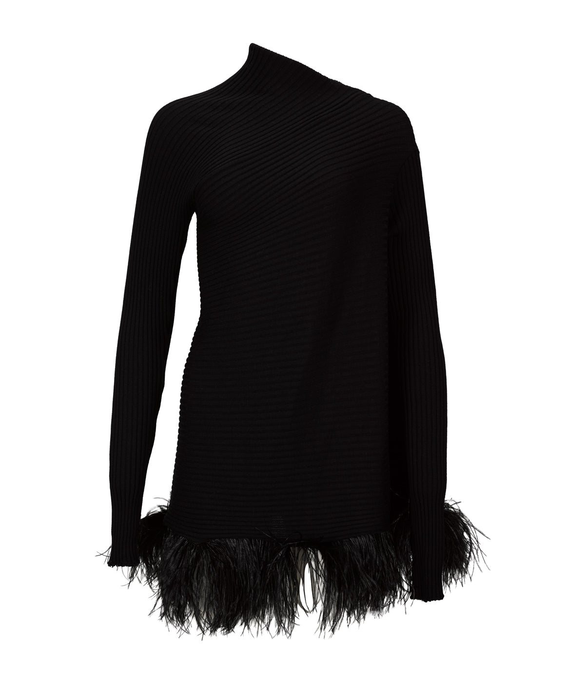 BLACK MERINO WOOL DRAPED JUMPER WITH FEATHERS marques almeida