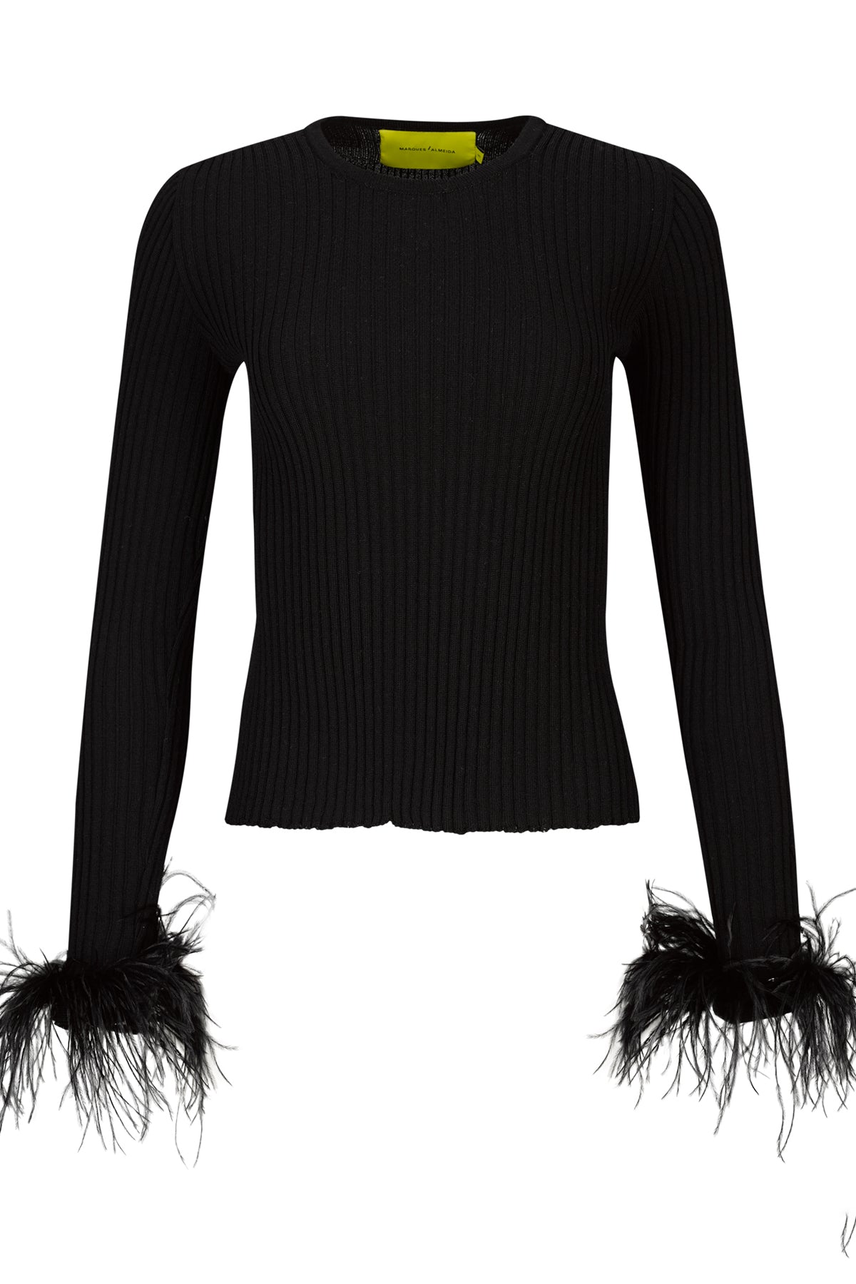 BLACK MERINO WOOL FITTED TOP WITH FEATHERS marques almeida