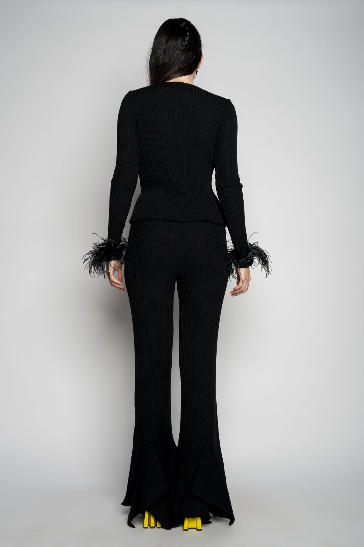 BLACK MERINO WOOL FITTED TOP WITH FEATHERS marques almeida