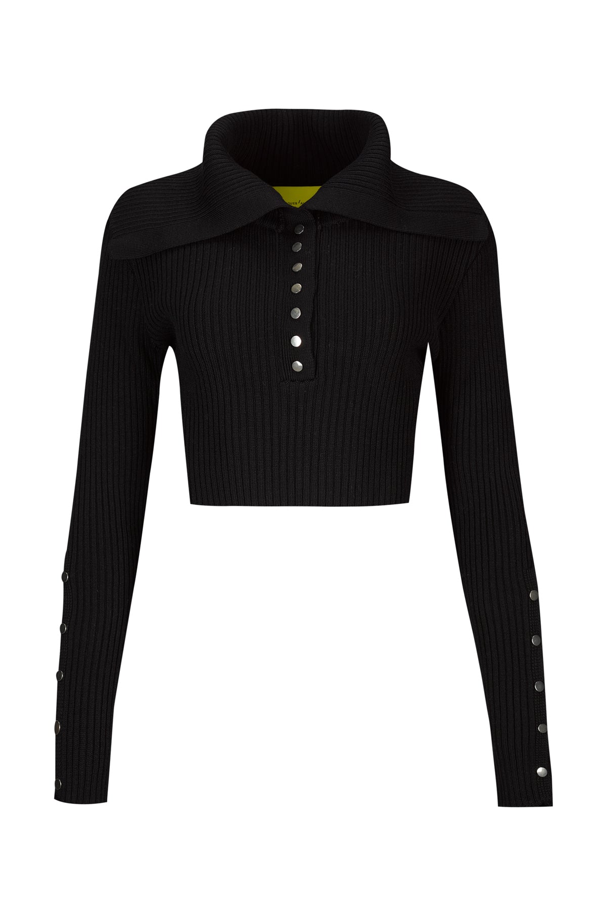 BLACK MERINO WOOL KNITTED CROPPED TOP WITH BIG COLLAR marques almeida