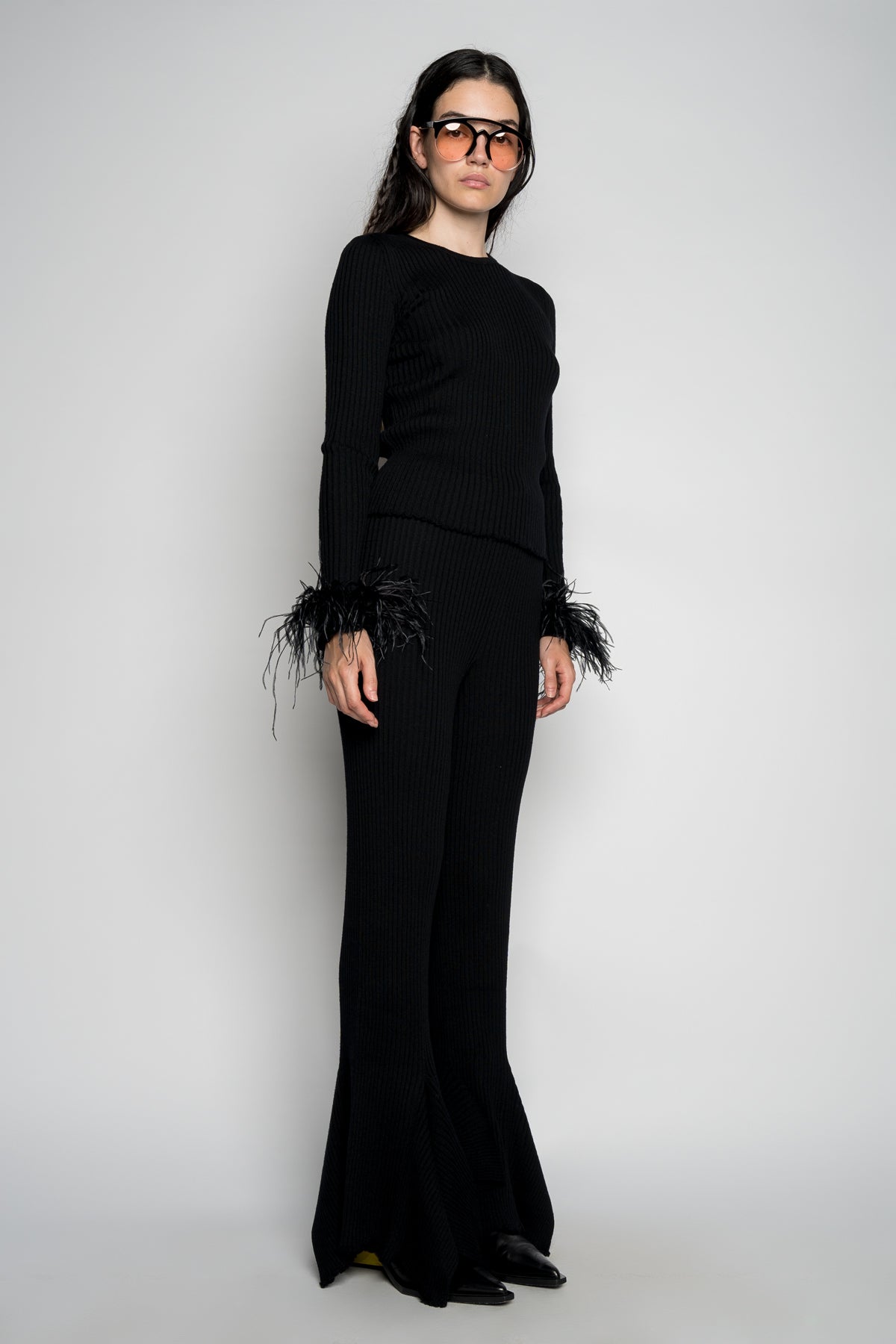 BLACK MERINO WOOL KNITTED TROUSERS marques almeida