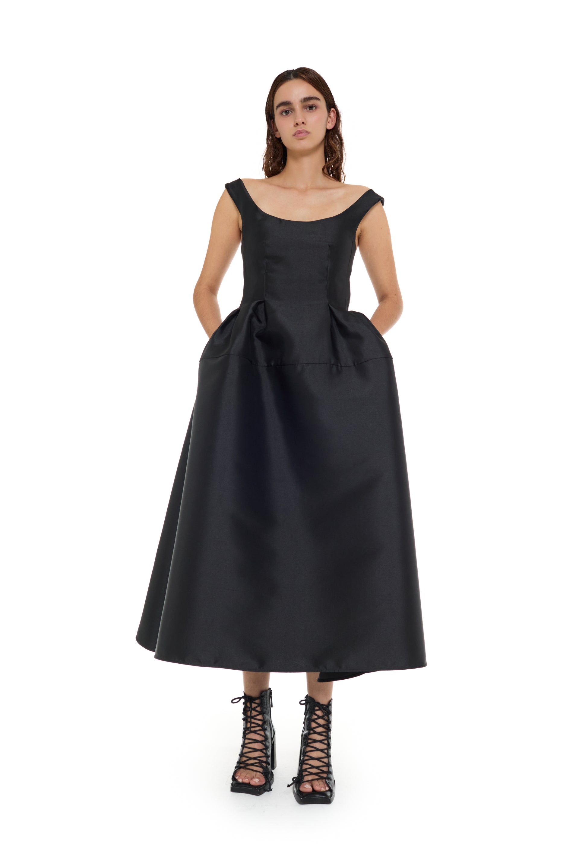 BLACK MIKADO OFF-SHOULDER MIDI DRESS – MARQUES ' ALMEIDA
