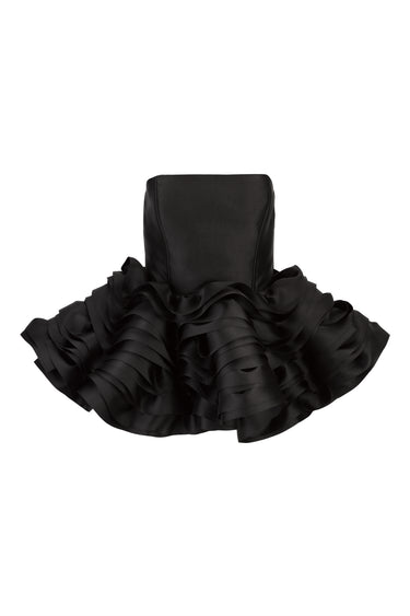 BLACK MIKADO STRAPLESS LAYERED FRILL TOP marques almeida