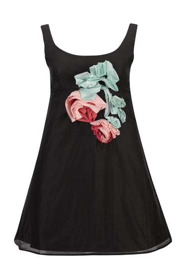 BLACK MINI DRESS WITH COLOUR FLOWER EMBELLISHED marques almeida
