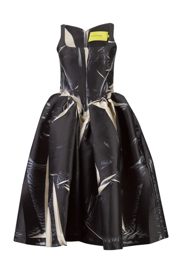 BLACK PRINTED MIKADO SLEEVELESS PUFF DRESS marques-almeida