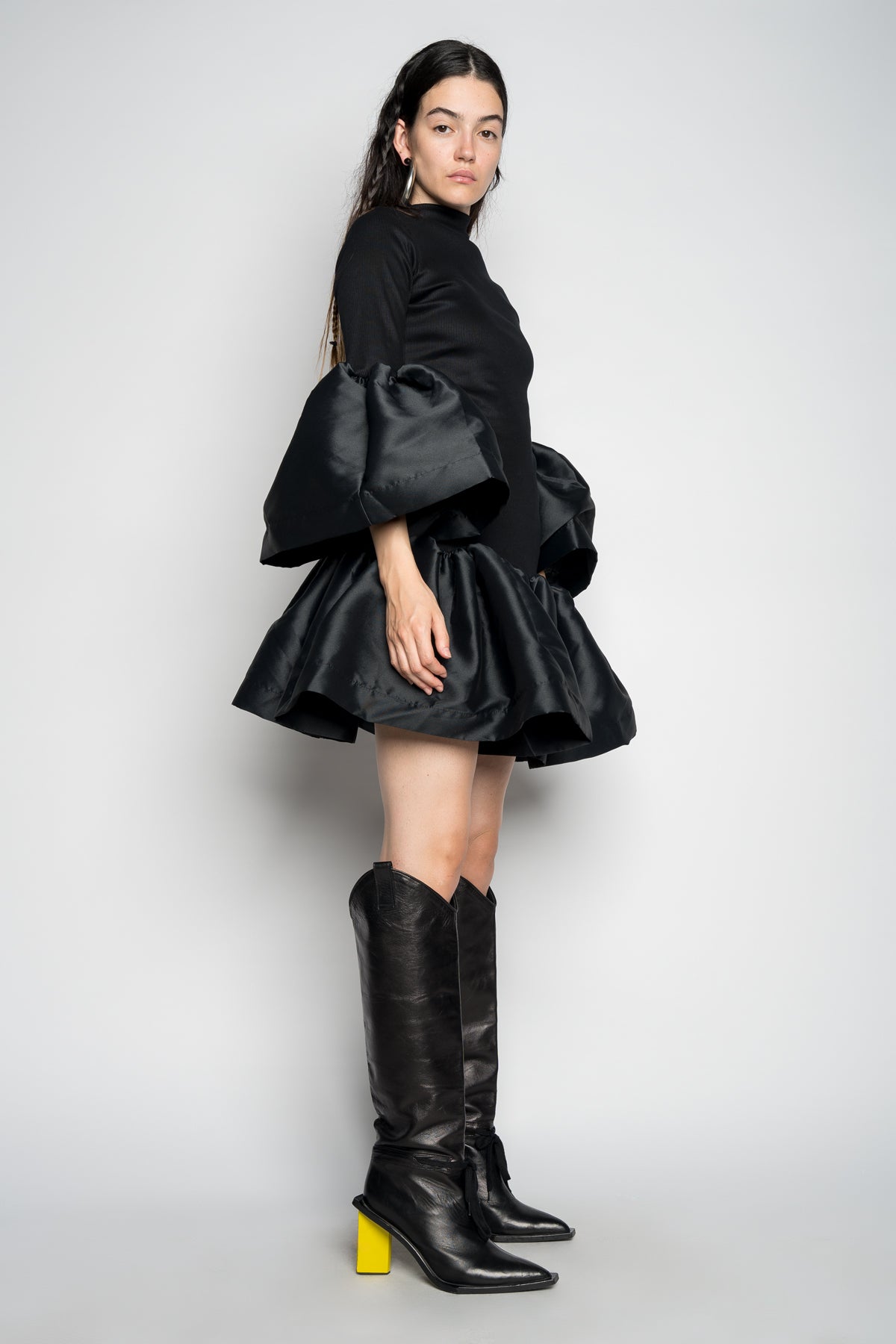 BLACK PUFF SLEEVE AND HEM DRESS marques almeida