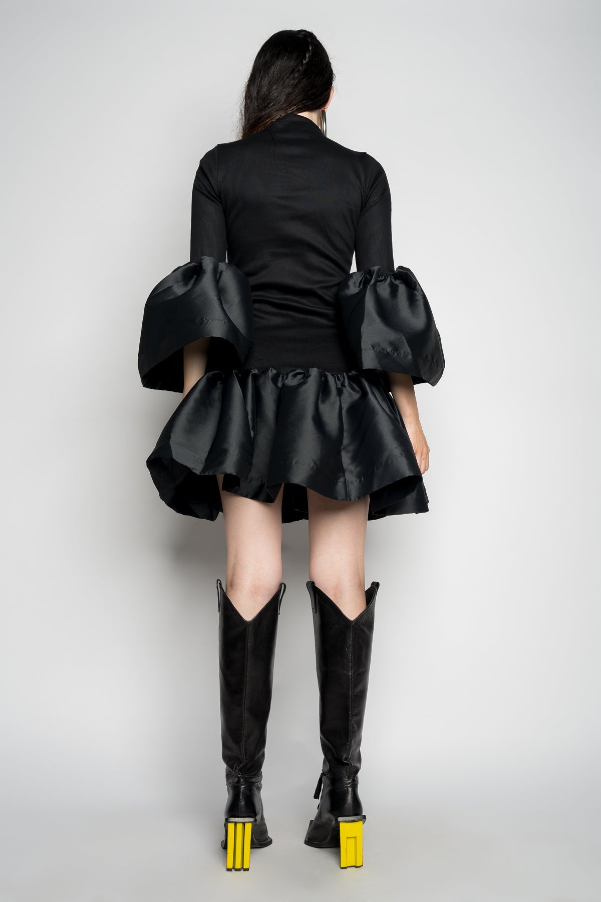 BLACK PUFF SLEEVE AND HEM DRESS marques almeida