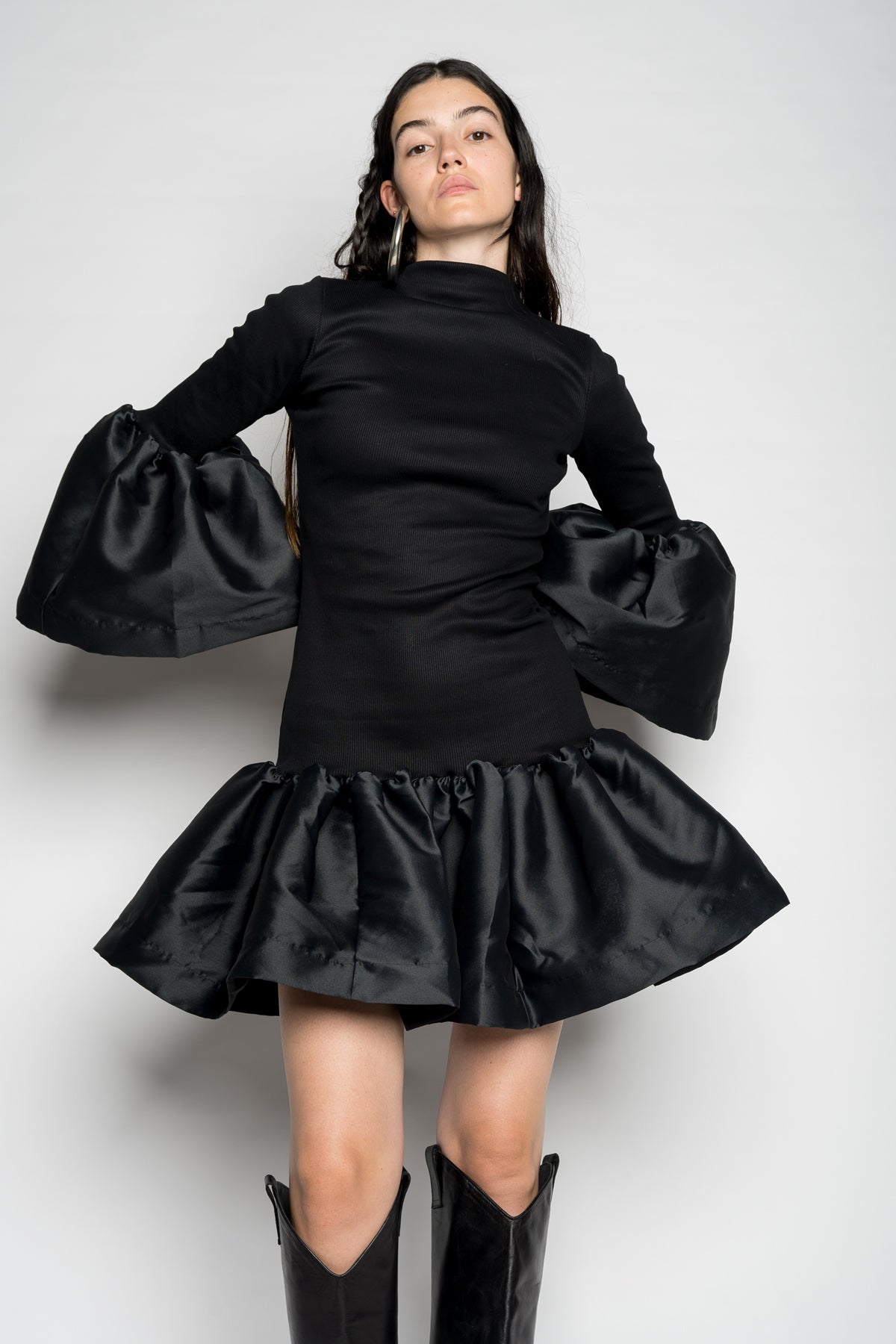 BLACK PUFF SLEEVE AND HEM DRESS marques almeida