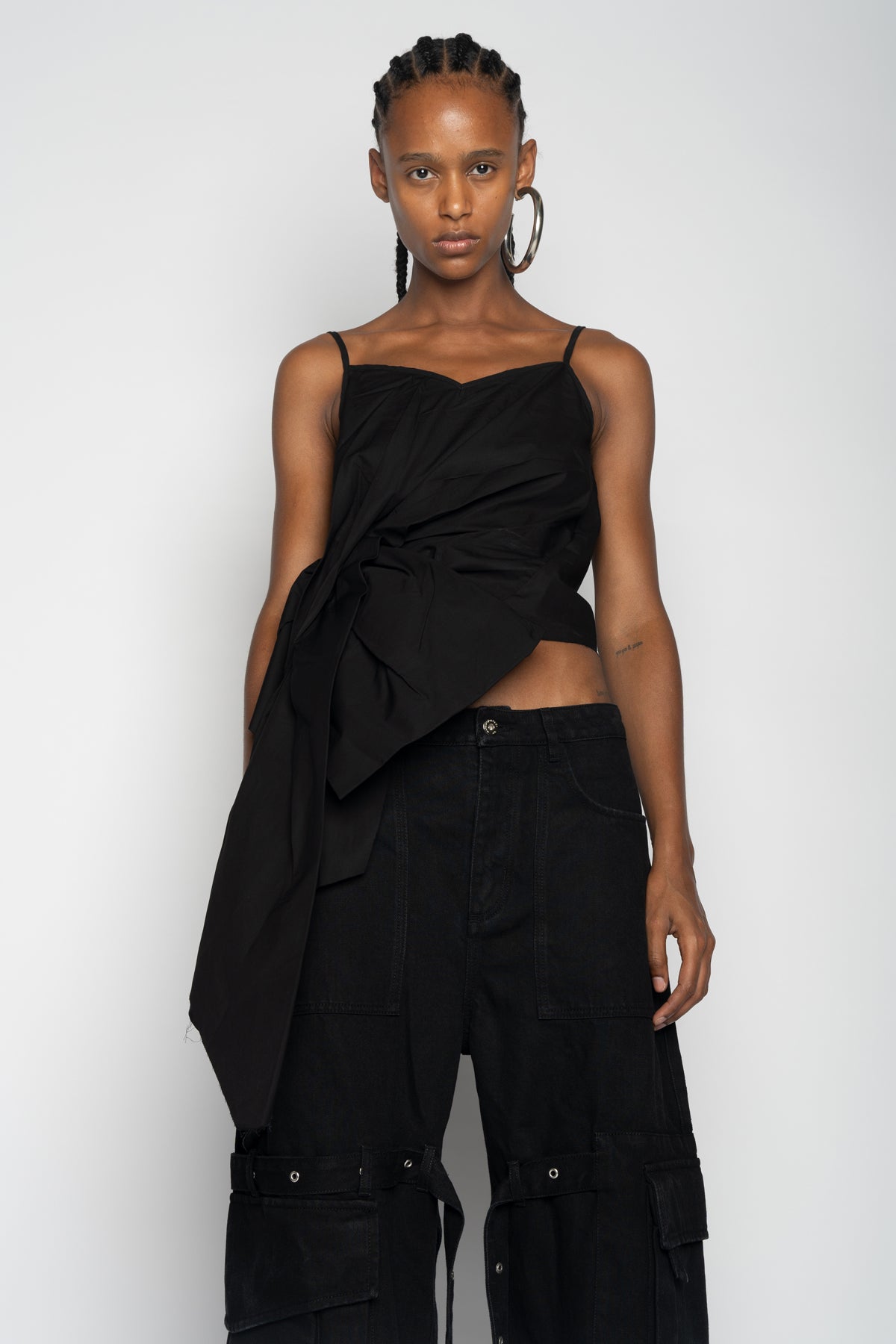 BLACK STRAP TOP WITH SIDE DRAPE marques almeida