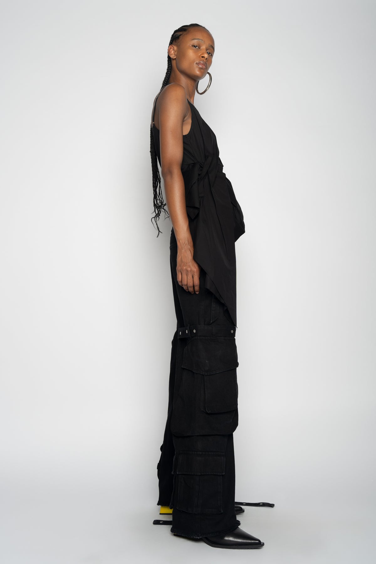 BLACK STRAP TOP WITH SIDE DRAPE marques almeida