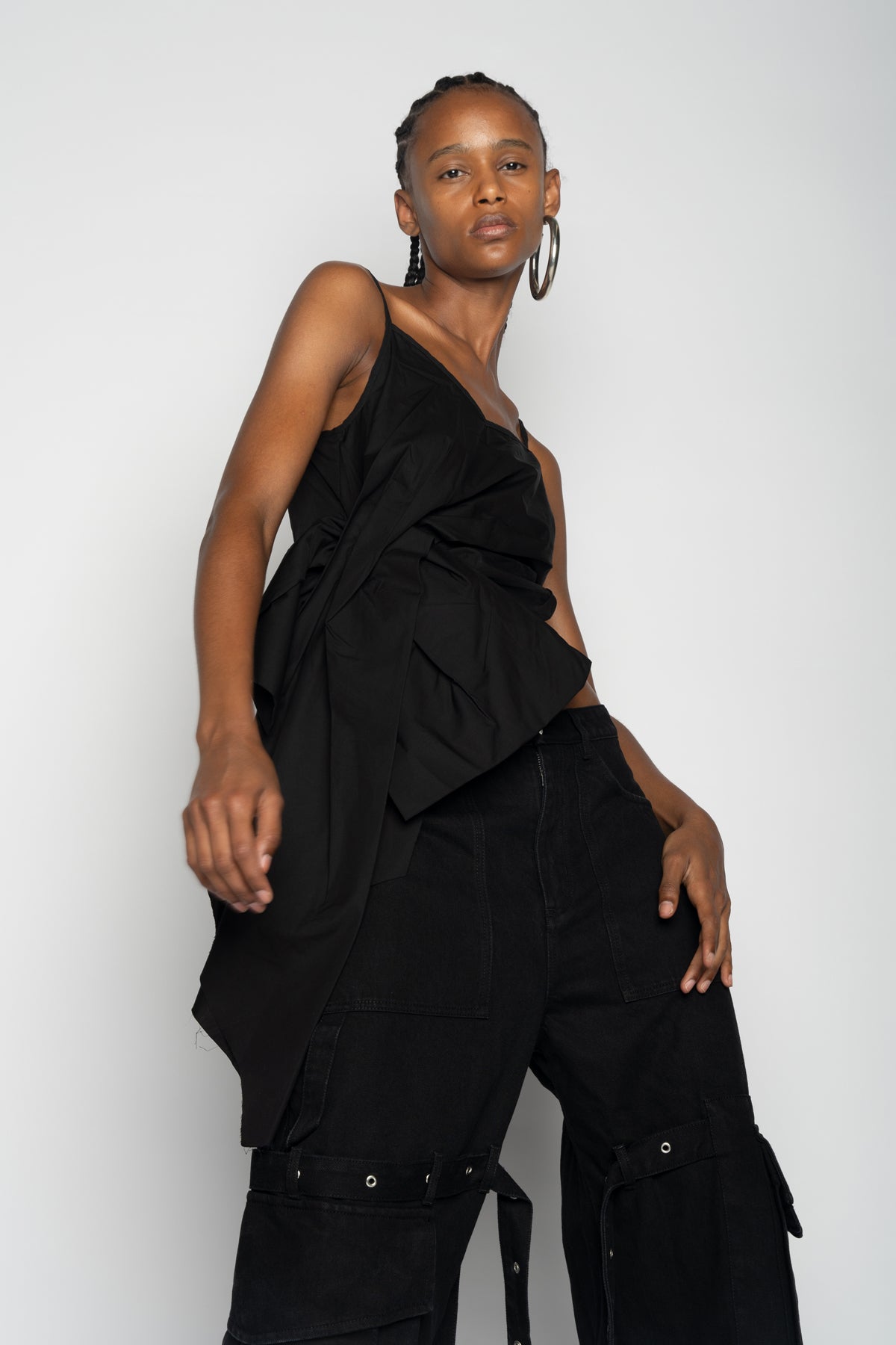 BLACK STRAP TOP WITH SIDE DRAPE marques almeida