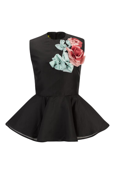 BLACK TOP WITH COLOUR FLOWER EMBELLISHED marques almeida