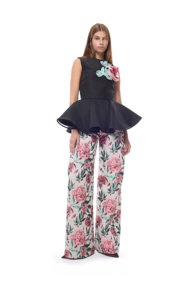 BLACK TOP WITH COLOUR FLOWER EMBELLISHED marques almeida