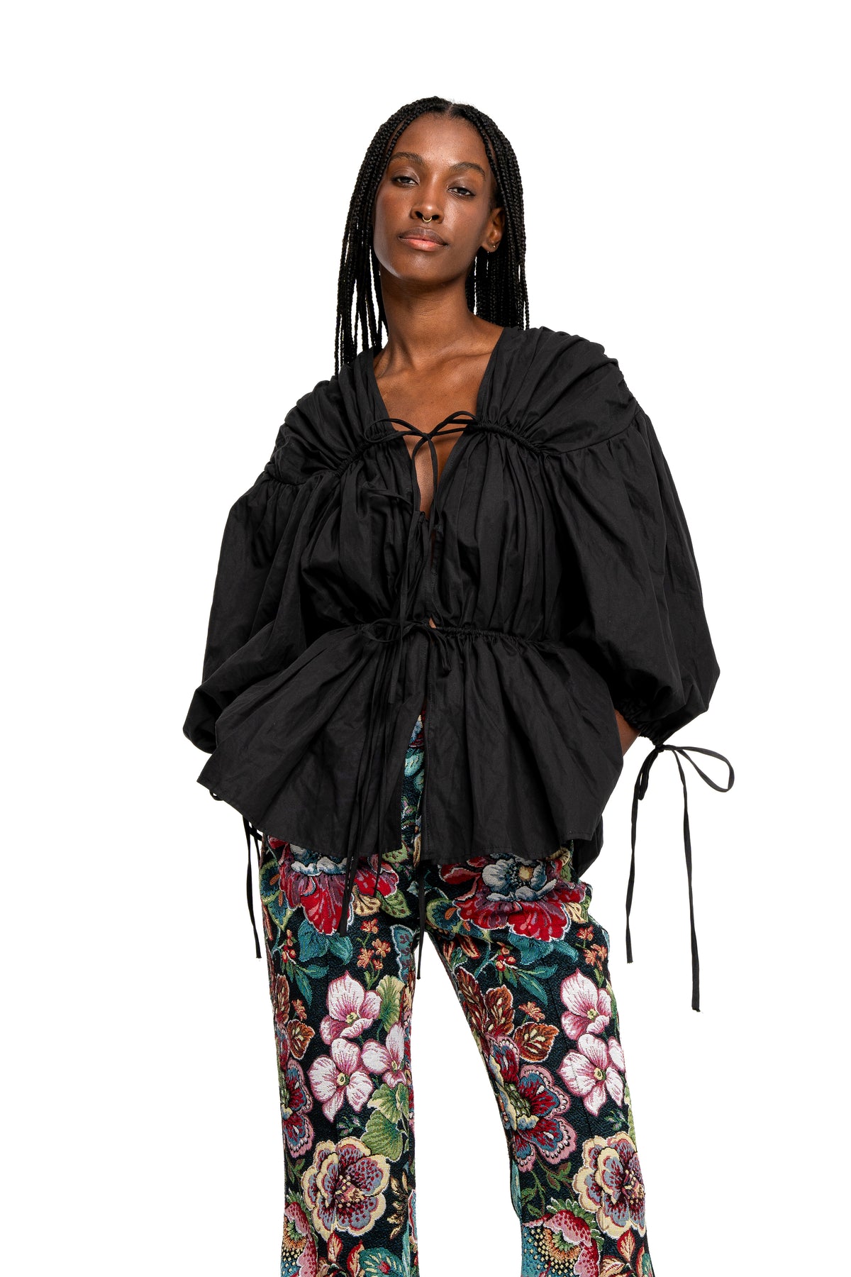 BLACKWRINKLEDCOTTONLACESRUCHED 