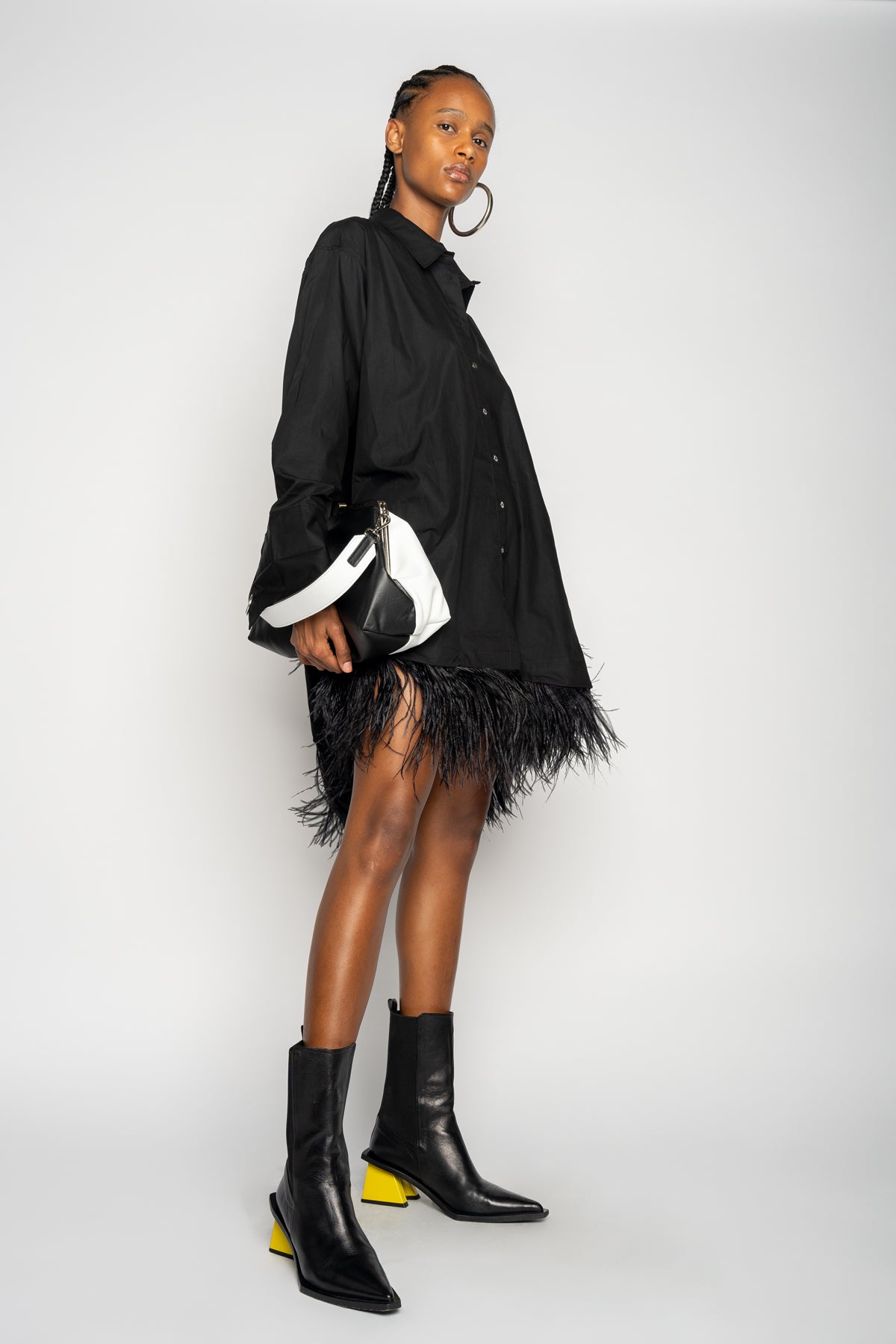 BLACK FEATHER HEM SHIRT DRESS marques almeida