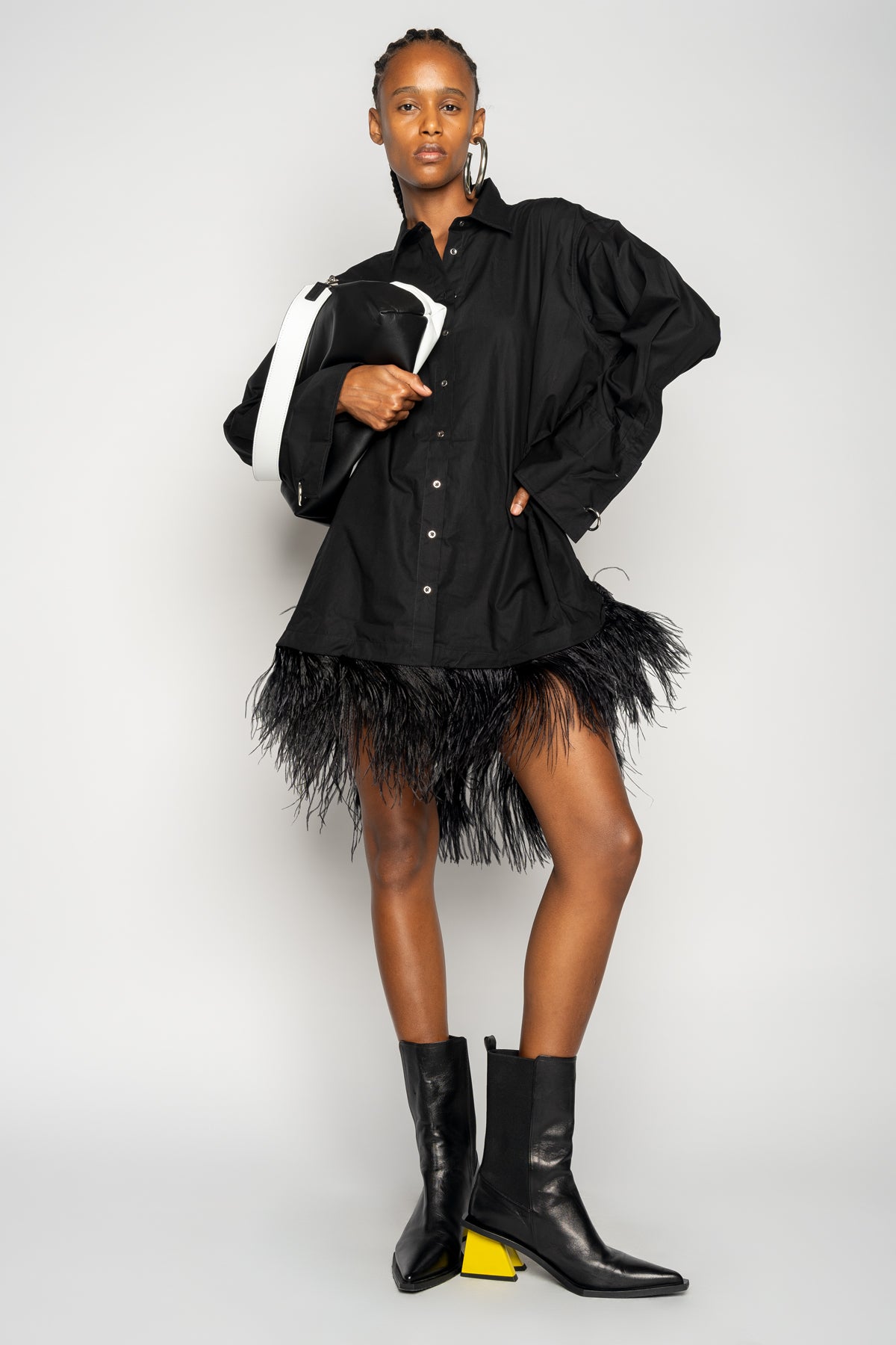 BLACK FEATHER HEM SHIRT DRESS marques almeida