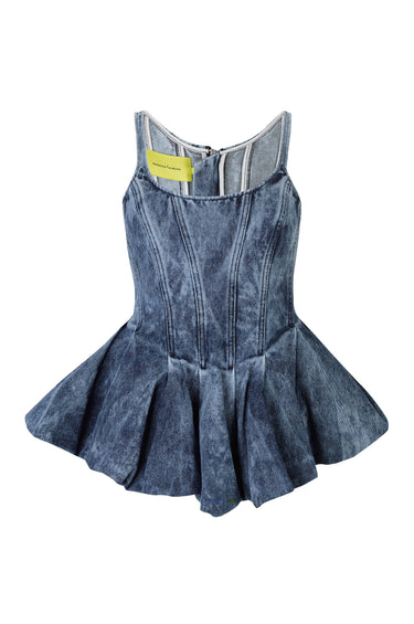 BLUE ACID WASH DENIM PLEATED TOP marques almeida