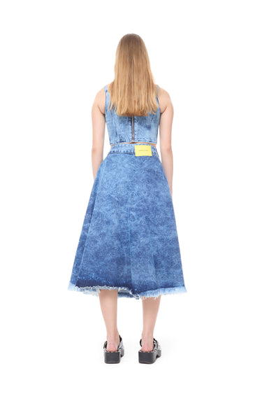 BLUE ACID WASH MIDI KILT SKIRT WITH BUCKLE FASTENING marques almeida