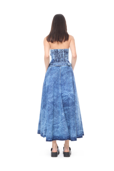 BLUE ACID WASH STRAPLESS CORSET MIDI DRESS marques almeida