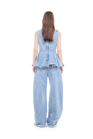 BLUE BLEACHED EMBELLISHED DENIM BOYFRIEND TROUSERS marques almeida