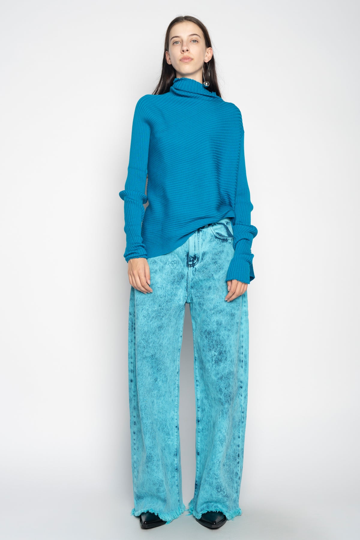 TURQUOISE DRAPED JUMPER IN MERINO KNIT MARQUES ALMEIDA