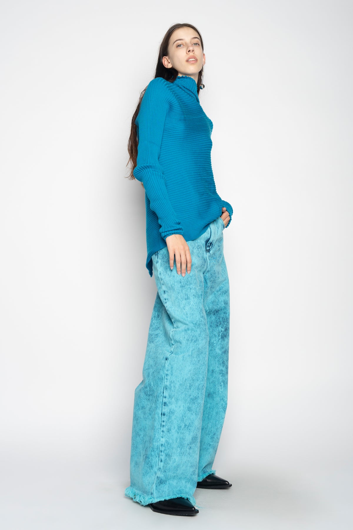 TURQUOISE DRAPED JUMPER IN MERINO KNIT MARQUES ALMEIDA