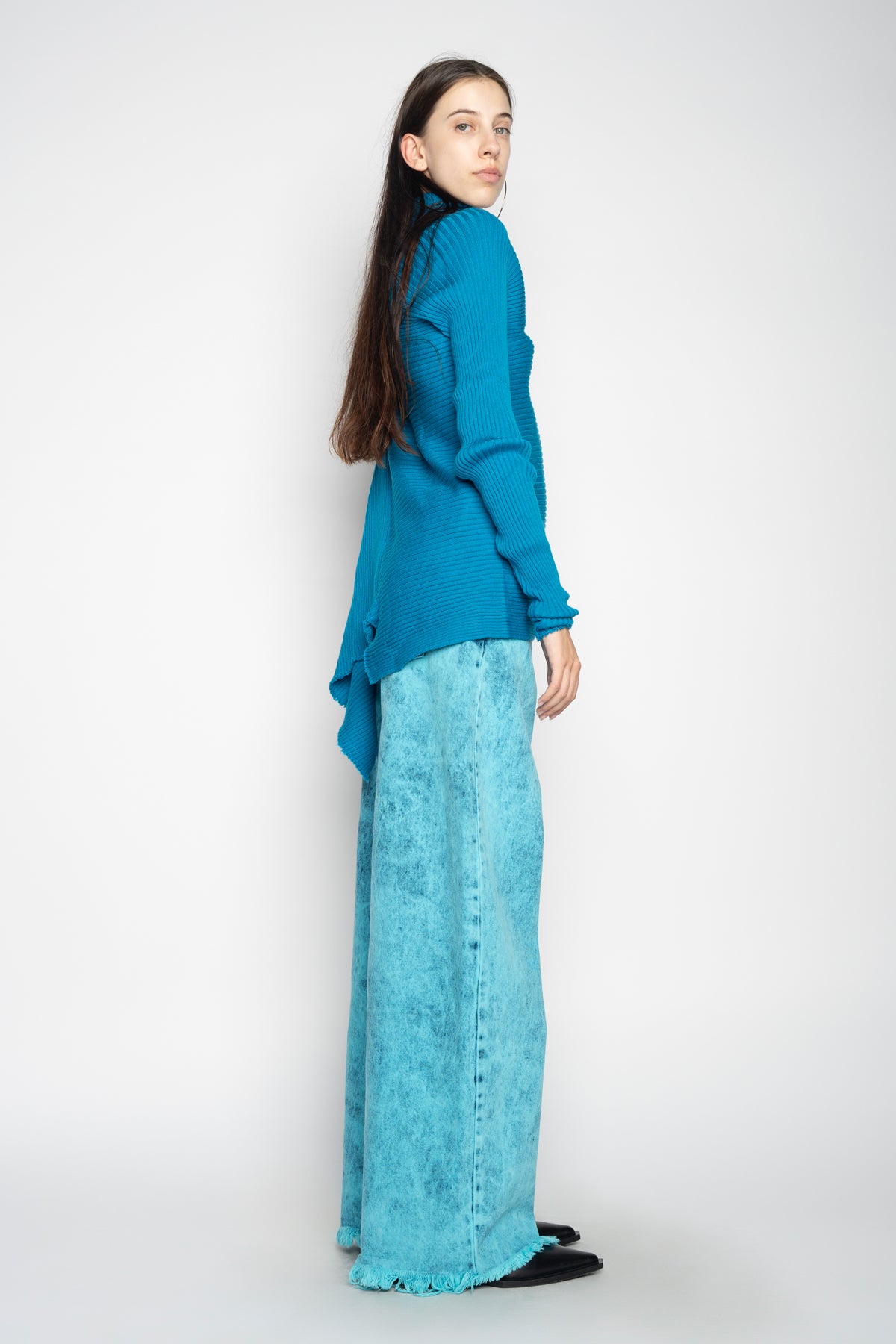 TURQUOISE DRAPED JUMPER IN MERINO KNIT MARQUES ALMEIDA