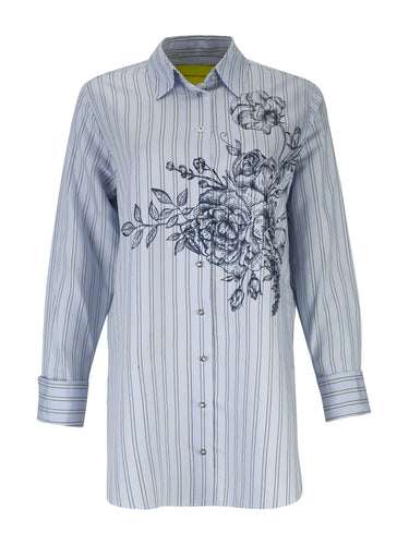 BLUE STRIPED FLOWER PRINT LOOSE FIT SHIRT MARQUES ALMEIDA