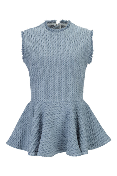 BLUE TWEED DENIM ROUND NECK PEPLUM TOP marques almeida