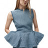 BLUE TWEED DENIM ROUND NECK PEPLUM TOP marques almeida