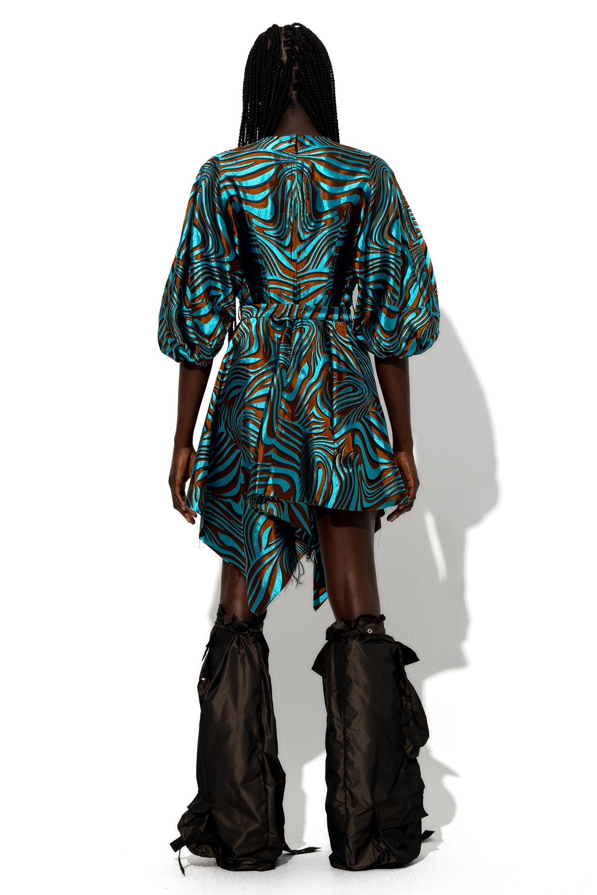 BLUE ZEBRA BROCADE BALLOON SLEEVE DRESS marques almeida