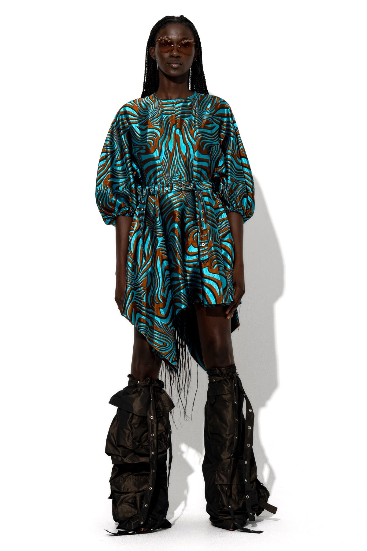 BLUE ZEBRA BROCADE BALLOON SLEEVE DRESS marques almeida