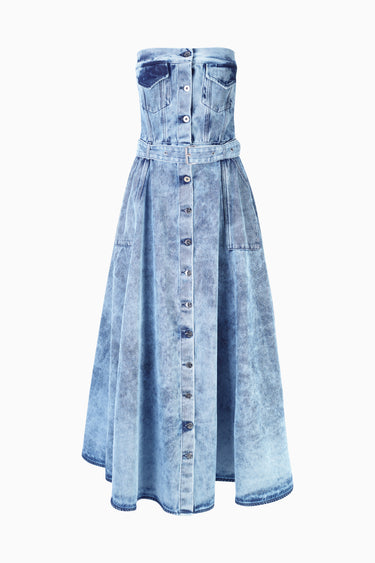 BLUE ACID WASH STRAPLESS CORSET MIDI DRESS marques almeida