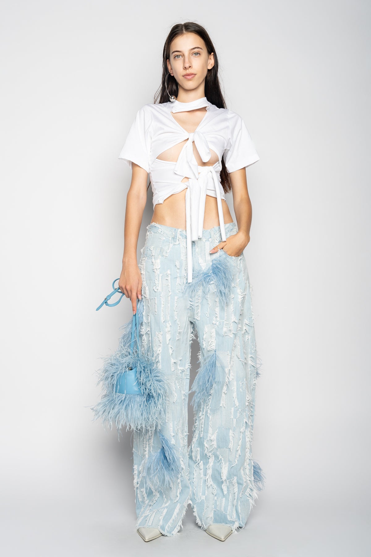 LIGHT BLUE SHREDDED DENIM BOYFRIEND TROUSERS – MARQUES 