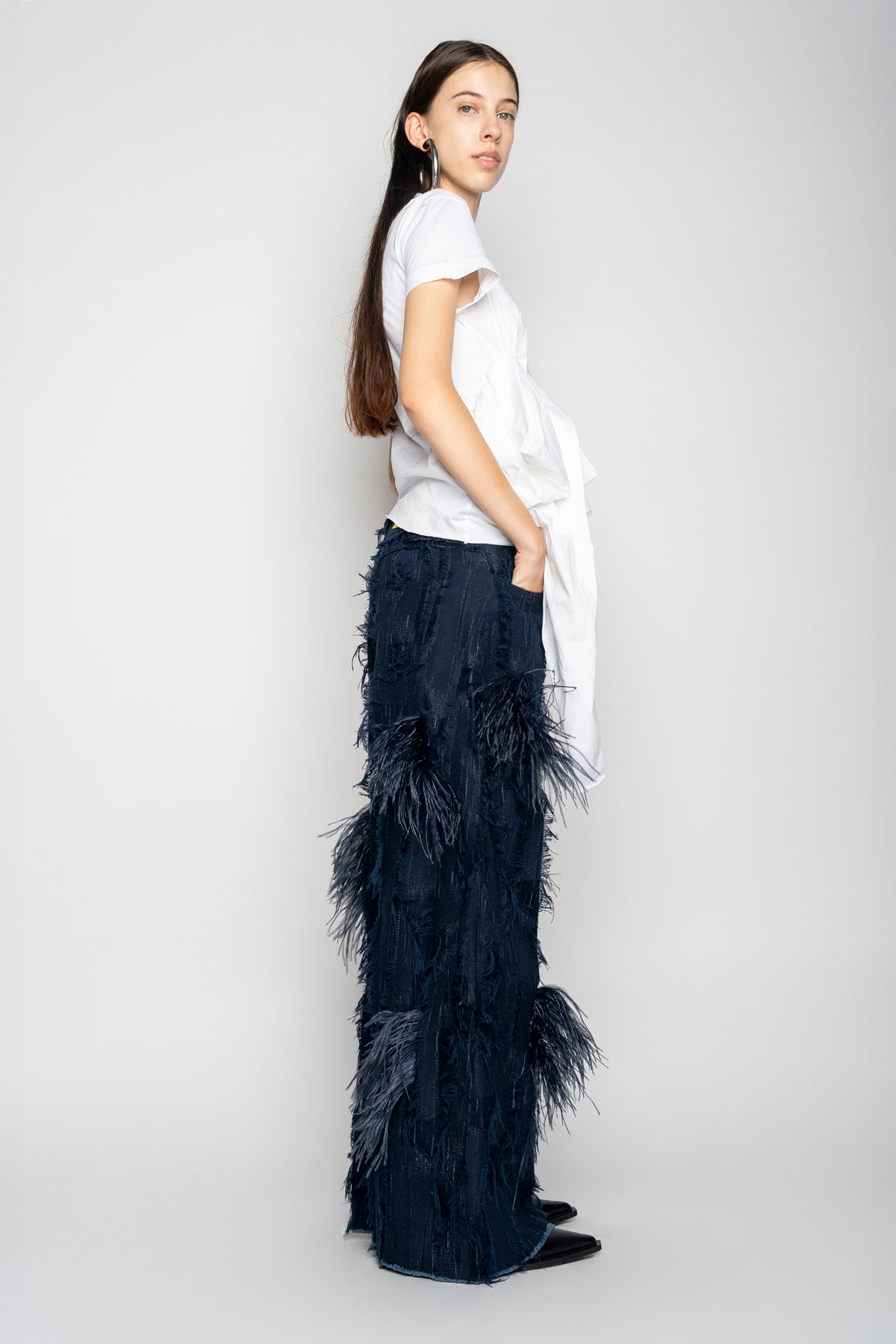 BOYFRIEND TROUSERS IN SHREDDED INDIGO DENIM MARQUES ALMEIDA