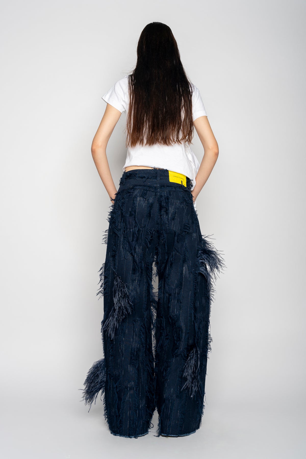 BOYFRIEND TROUSERS IN SHREDDED INDIGO DENIM MARQUES ALMEIDA