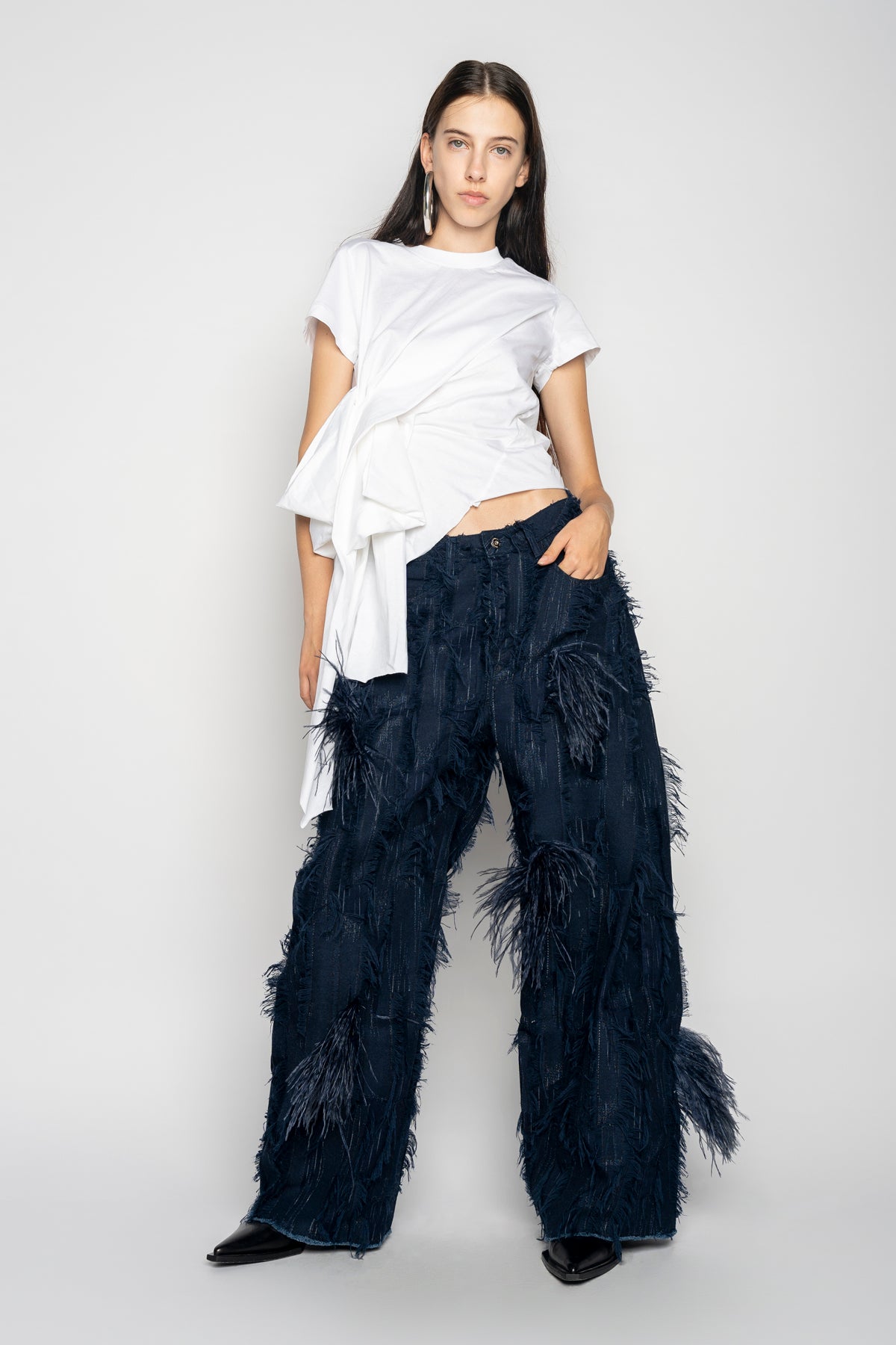 BOYFRIEND TROUSERS IN SHREDDED INDIGO DENIM MARQUES ALMEIDA