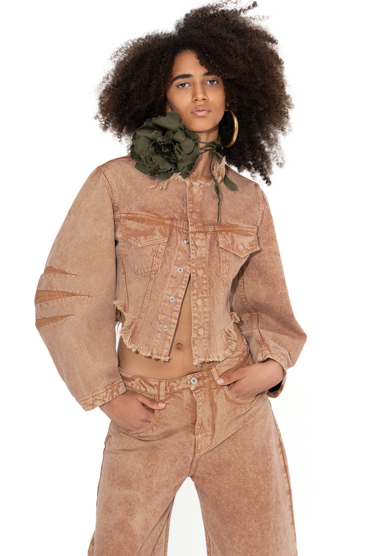 BROWN ROUND SLEEVE CROPPED JACKET marques almeida