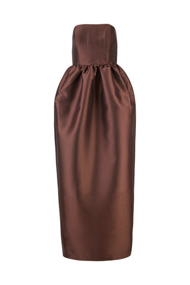 BROWN STRAPLESS TULIP LONG DRESS marques almeida