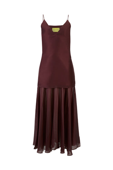 BURGUNDY DOUBLE LAYERED STRAPPY LONG DRESS marques almeida