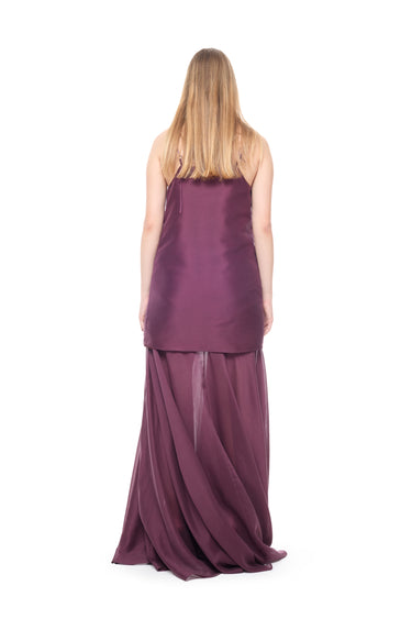 BURGUNDY DOUBLE LAYERED STRAPPY LONG DRESS marques almeida