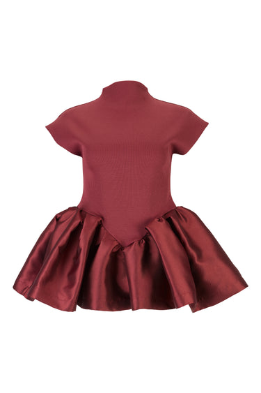 BURGUNDY HEAVY SATIN CAP SLEEVE TOP WITH PEPLUM marques almeida