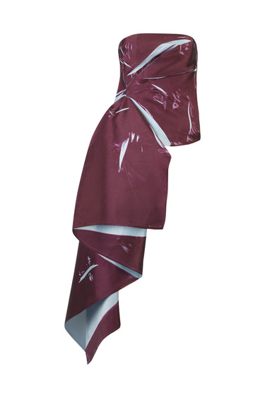 BURGUNDY MIKADO DRAPED STRAPELESS TOP marques-almeida