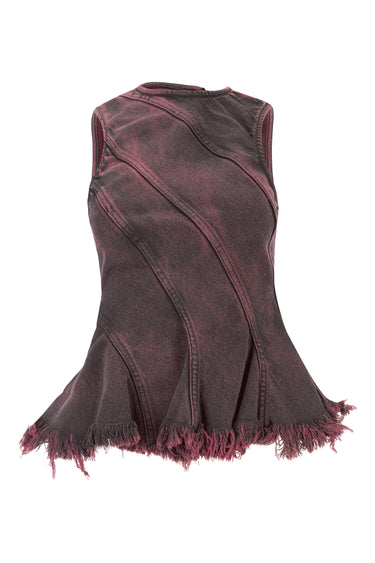 BURGUNDY OVERDYE DENIM IRREGULAR SEAMS TOP marques almeida