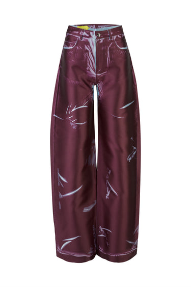 BURGUNDY PRINTED MIKADO BOYFRIEND TROUSERS marques-almeida