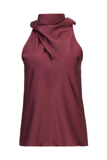 BURGUNDY SATIN HALTERNECK DRAPED TOP marques almeida