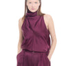 BURGUNDY SATIN HALTERNECK DRAPED TOP MARQUES ALMEIDA