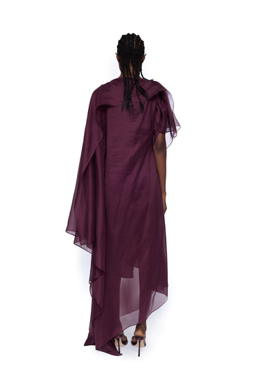 BURGUNDY SCARF DRAPE FLOWY MIDI DRESS marques almeida