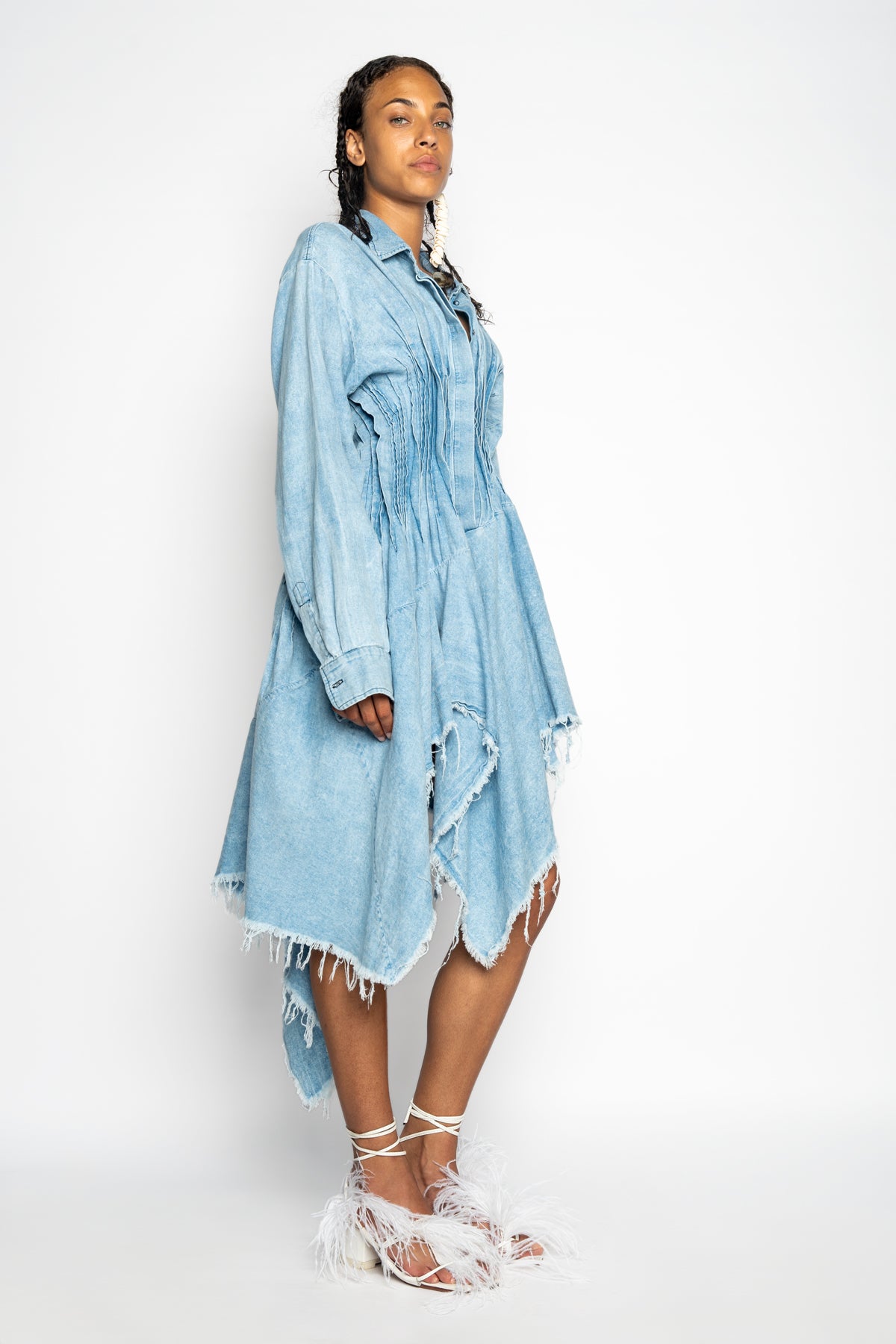 CHAMBRAY PLEATED SHIRT DRESS marques almeida